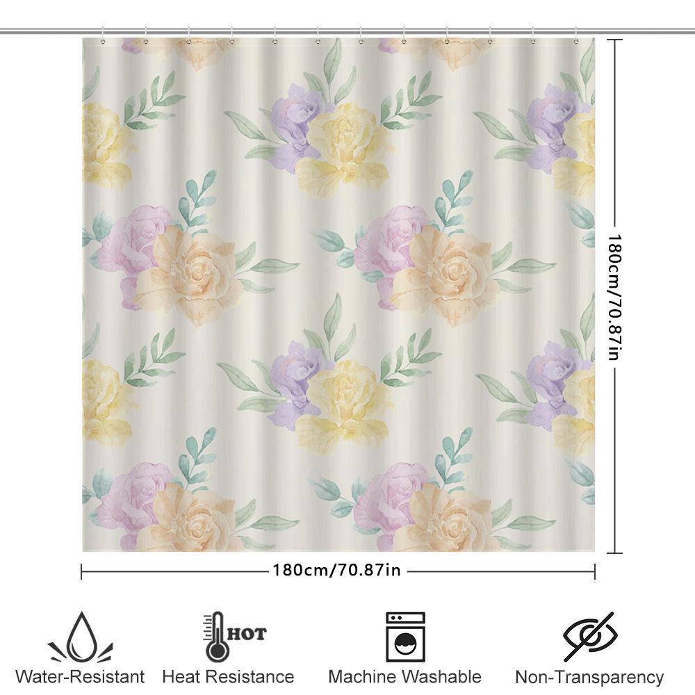 Handmade Shower Curtain Flower Print Waterproof Fabric Decorative Bathroom Accessories Home Decoration Customizable Size Availab