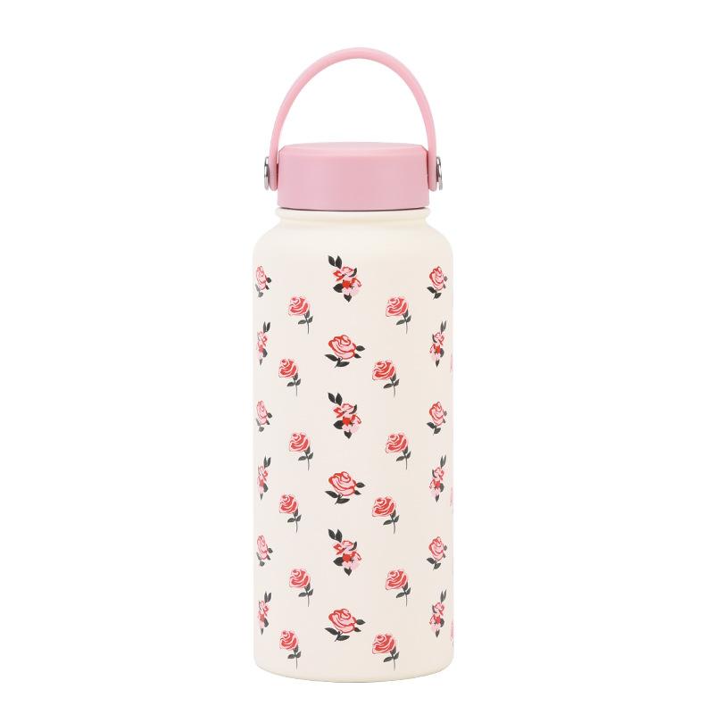 1L Thermos Cup Large Capacity Wide Mouth Portable Vacuum Sports Kettle Outdoor Printing Water Cup Female