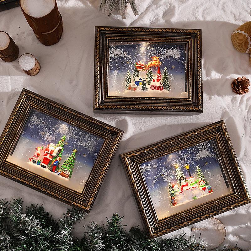 Christmas decorative photo frame, crystal luminous wind lantern, music box, high-end Christmas gift music box, snowy Christmas ornaments