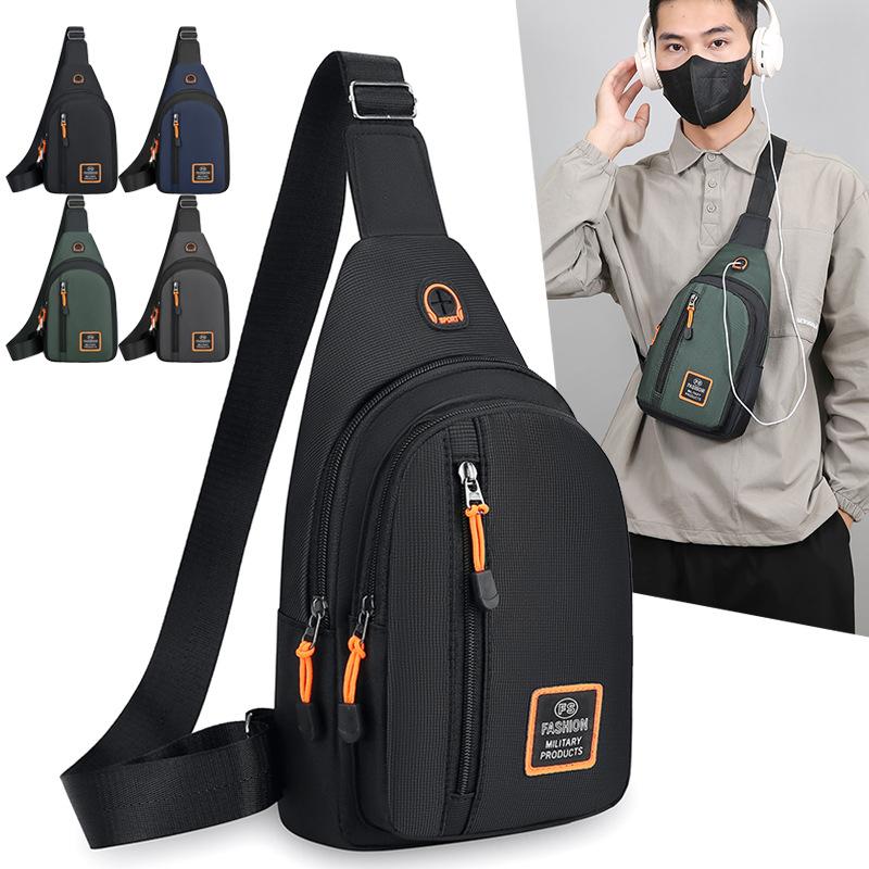 Multi layer Chest Bag Men's New Korean Version of Joker Chest Satchel Waterproof and Wear Resistant Oxford Cloth Small Shoulder Crossbody Bag.