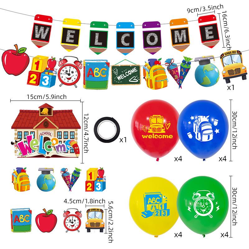 Back-To-School Party Decoration, School Flag, Back-To-School Flag, Card Balloon Set, Printed Latex Photo Props