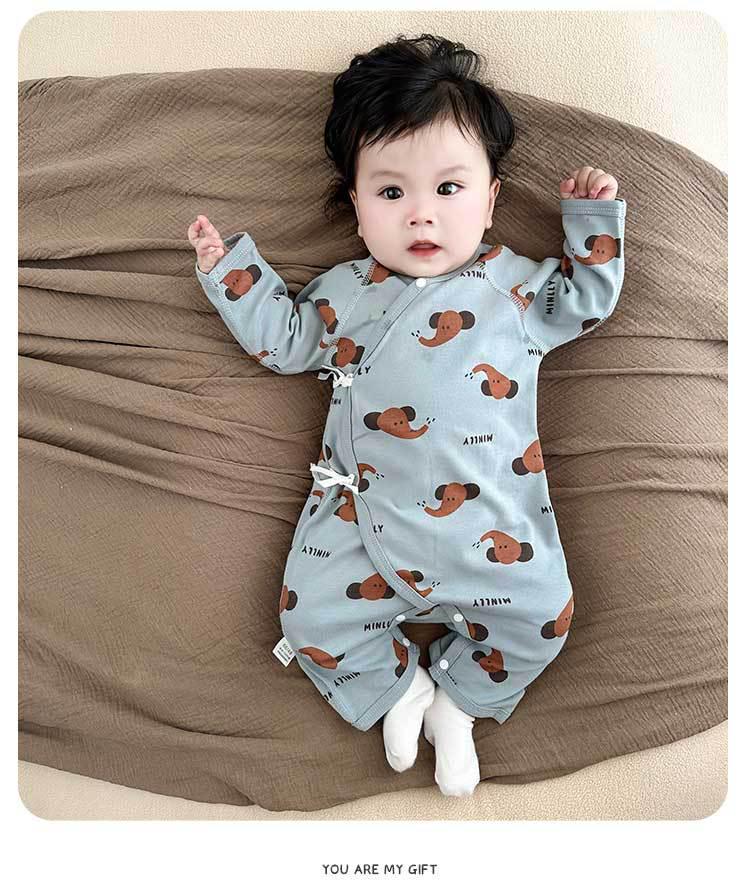 Pure Cotton Long Sleeve Baby Romper with Double Layer Belly Protection - Spring/Autumn Butterfly Harem Suit for Newborns