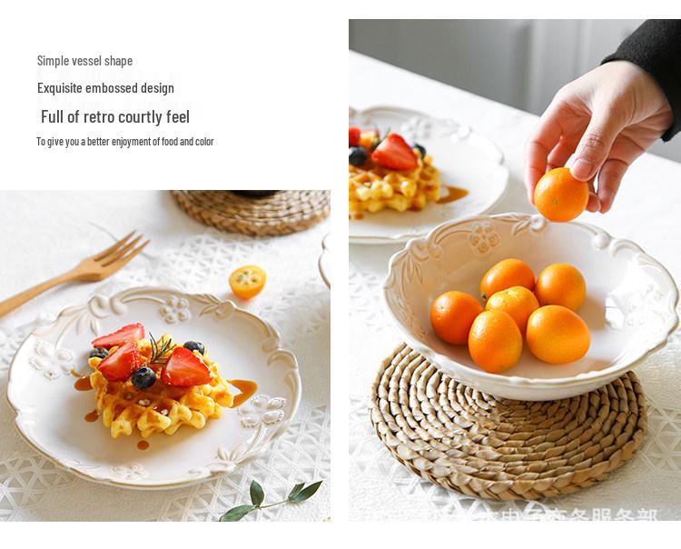 Elegant Retro Embossed Ceramic Dinner Plate Collection