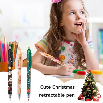 Christmas Erasable Gel Pen 0.5mm Retractable Ink Pens with Eraser Tips Festive School Office