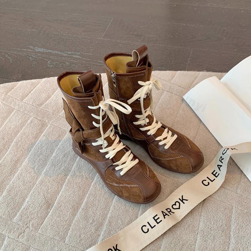 Fashion Women's Fashion Boots Autumn Winter New Vintage Cross Tied Short Boots Comfortable Outdoor Non Slip Height Increase Casual Shoes
