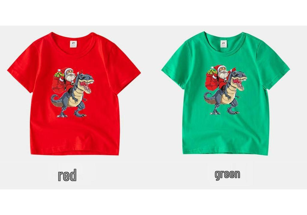 Boys' Red Short-Sleeve Christmas T-shirt with Customizable Pure Cotton Design