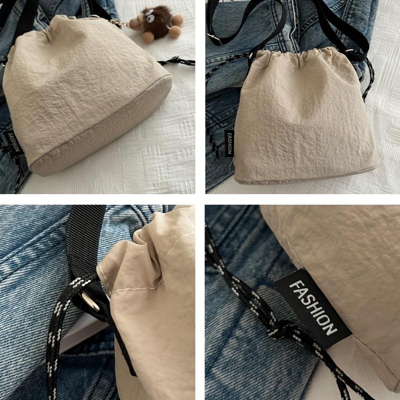 Lightweight Nylon Shoulder Bag for Women Casual Drawstring Bucket Style with Adjustable Strap, Large Capacity, Perfect for Travel & Daily Commute