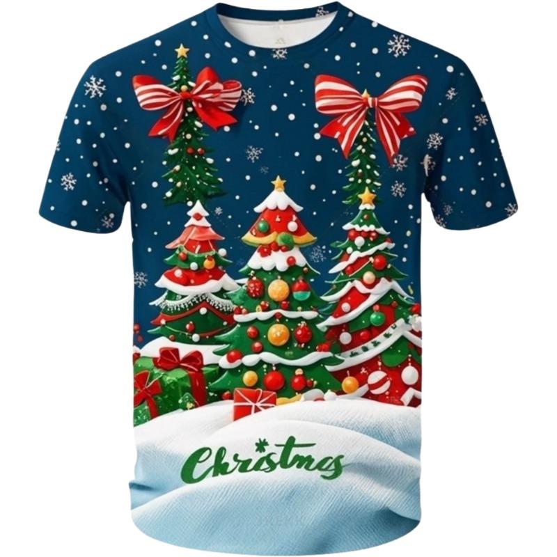 Santa Claus Christmas Print Short Sleeve for Boys Girls Cute O-Neck Pullover Tees Casual Loose Children's Top Children's T-Shirt