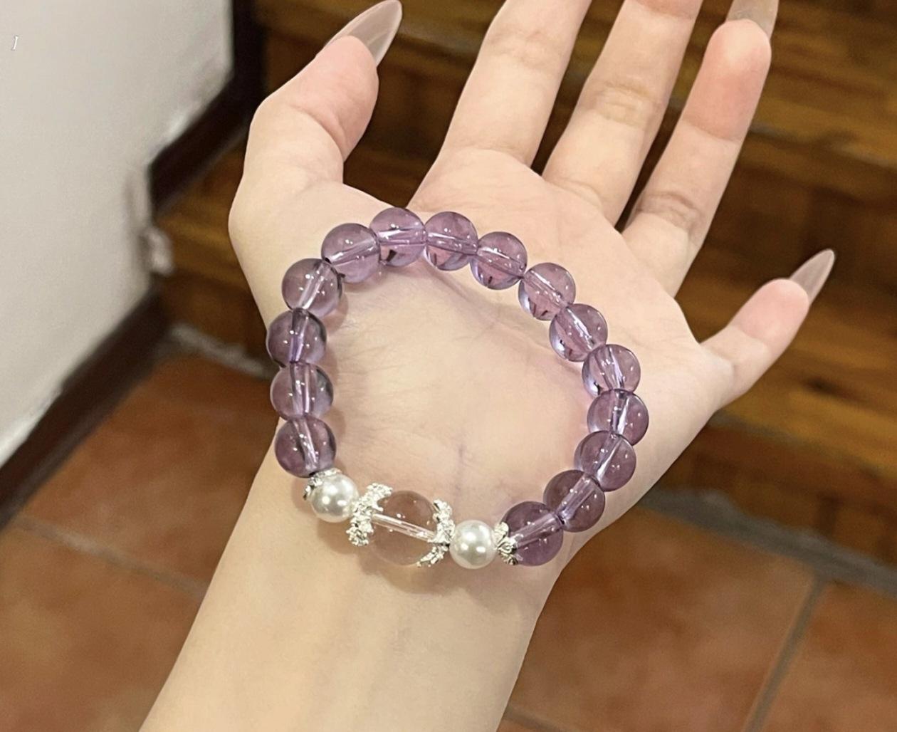 

Оригинальный браслет из натурального фиолетового аметиста и белого кристалла - модный стиль Ins