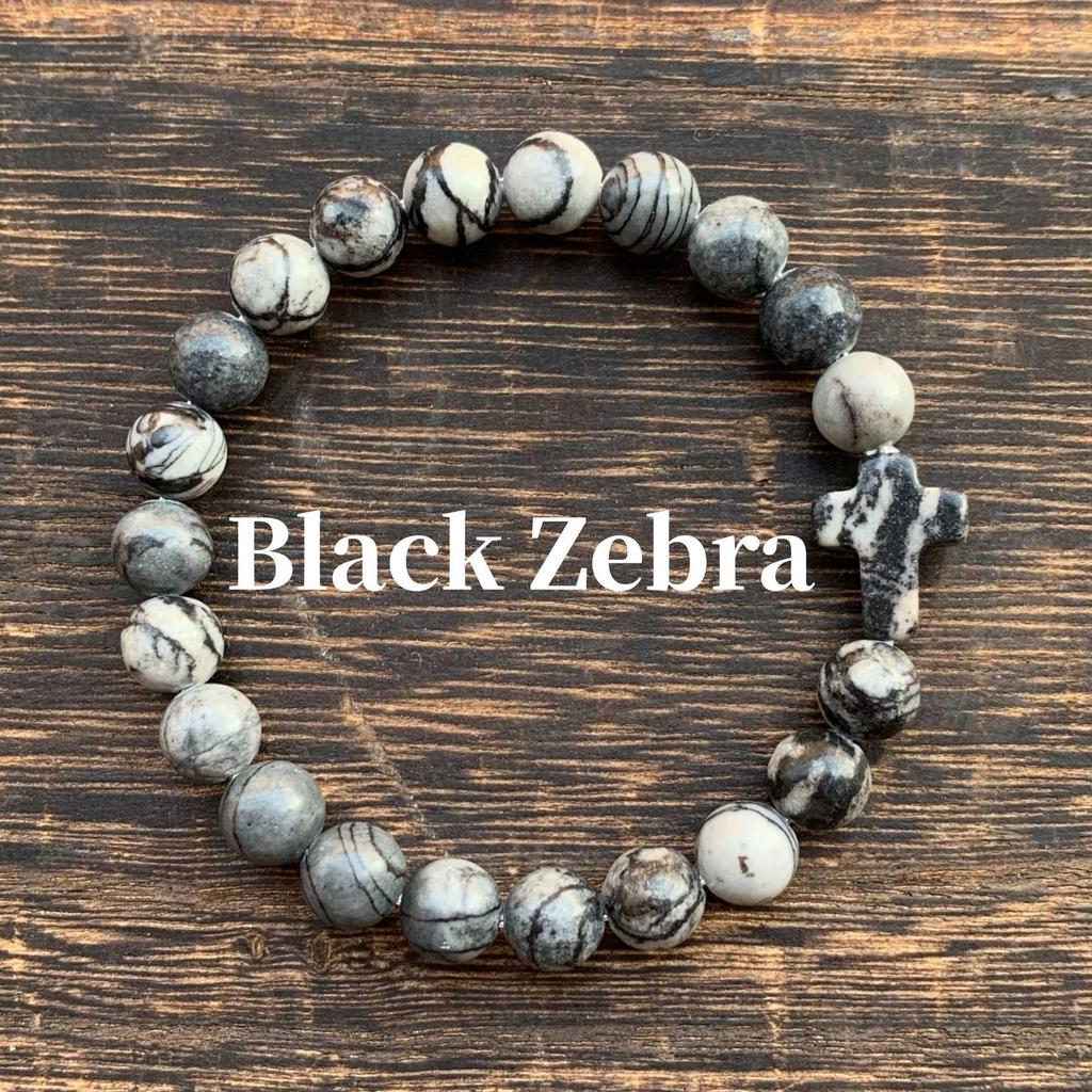 Natürliches Tigerauge, Grüner Aventurin, Türkis und Malachit Kreuz Perlenarmband