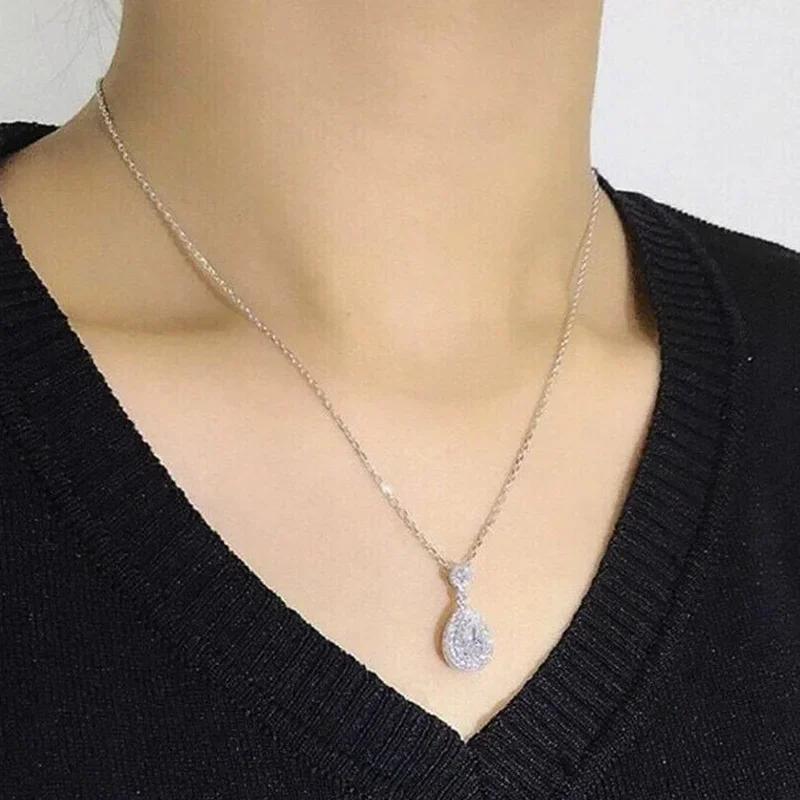 Elegant Women'S Droplet Pendant Necklace With Shiny Zircon Fashionable Luxury Jewelry Accessory For Any Occasion