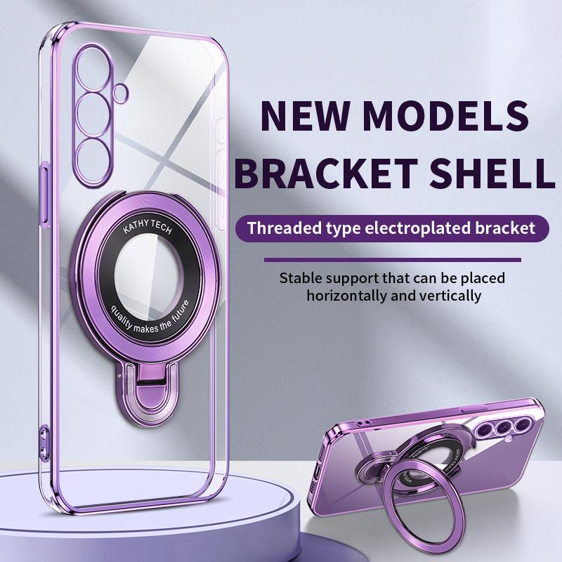 Luxury Transparent Plating Magnetic Bracket Case For Samsung A16 A06 A56 A26 A36 A55 A15 A35 A54 A24 A34 A14 A05S Stand Cover