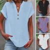Camicia da Donna Scollo a V Bottoni Manica a Risvolto Tunica Top Casual Stile Classico Tinta Unita Pullover Top Abbigliamento Quotidiano