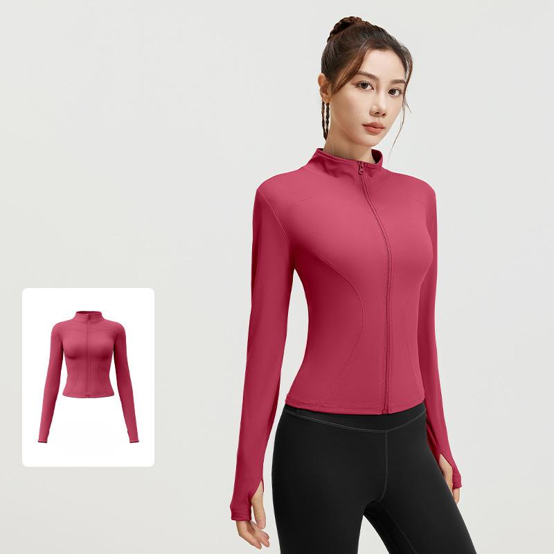 Women Running Zipper Sportswear Skinny elasticity Solid Colour Long Sleeve Fitness Breathable Yoga coat