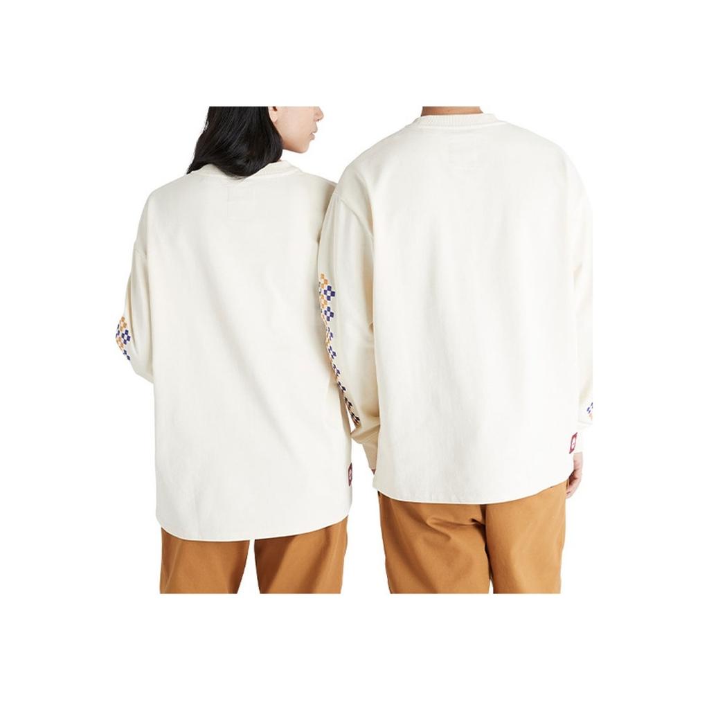 Timberland X CLOT Collaboration Casual Sports Embroidered Printed Geometric Pattern Crew Neck Long Sleeve T-Shirt Unisex Tops White A63MD-V04