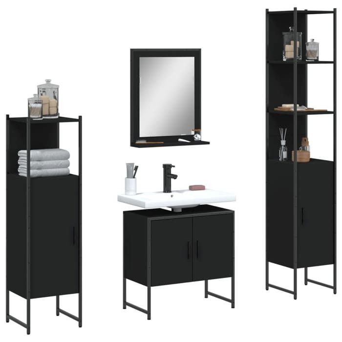 VidaXL Ensemble d’Armoires de Salle de Bain 4 pcs, Meuble-lavabo avec Étagère et Miroir, Armoire de Rangement de Toilette, 3214354