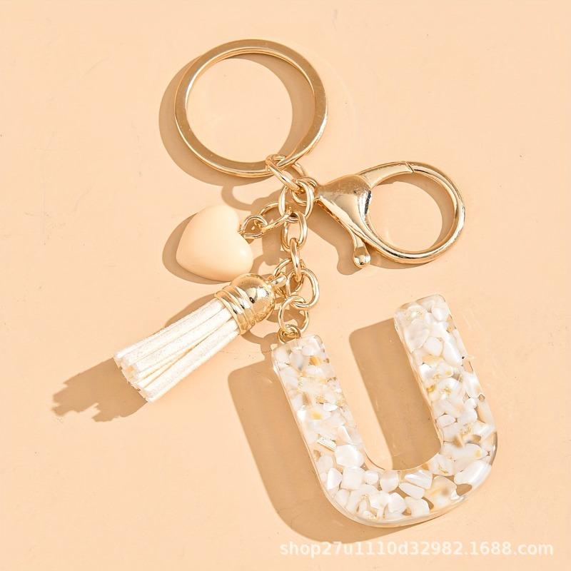 Hot-selling Epoxy Initials Love Tassel Keychain Bag Ornament Buckle Pendant Car Jewelry Clothing Accessories