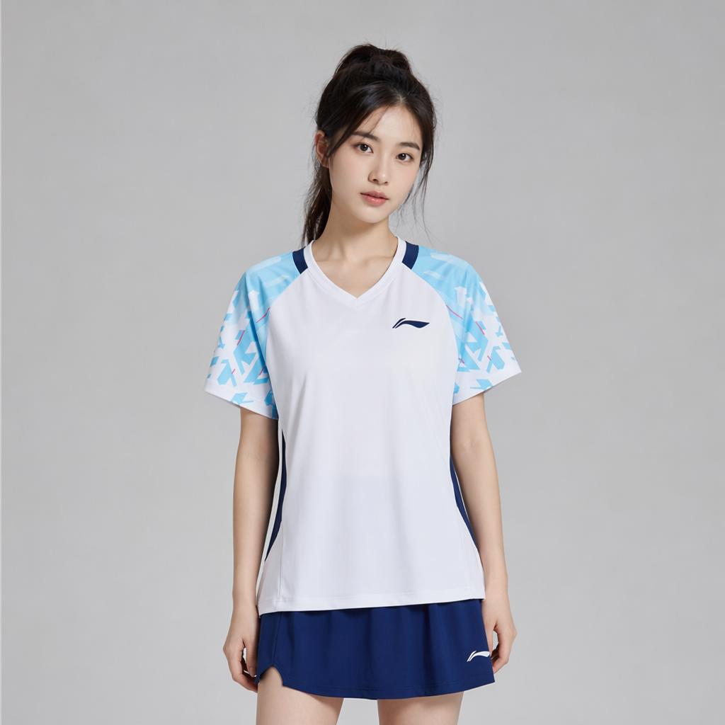 Li Ning Badminton Series Fashion Quick-Dry Breathable Badminton Training Competition Short Sleeve Skirt Set Women Activewear AATV078-2