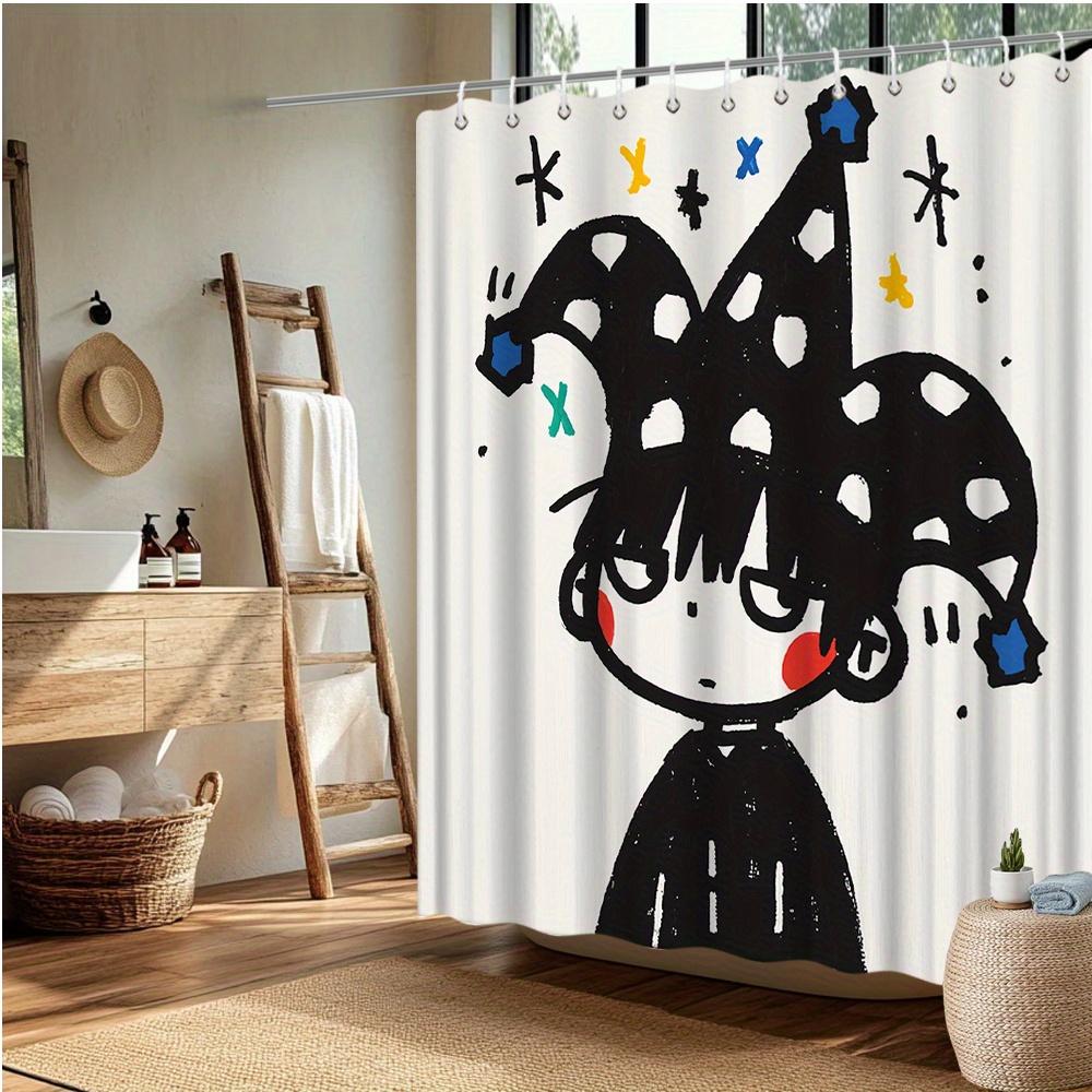 Whimsical Jester Shower Curtain - Colorful Stars & Polka Dots, Fade-Resistant Polyester, Machine Washable
