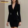 Women's Fashion Autumn Winter Solid Color Print Long Sleeve POLO Neck Casual Dresses
