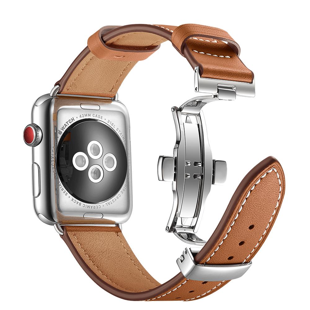 Watchband For Apple Watch Band Genuine Leather Strap Apple Watch 7 6 5 4 3 2 1 SE 45mm 41mm Butterfly Clasp Strap for iWatch 44/40mm 42 38