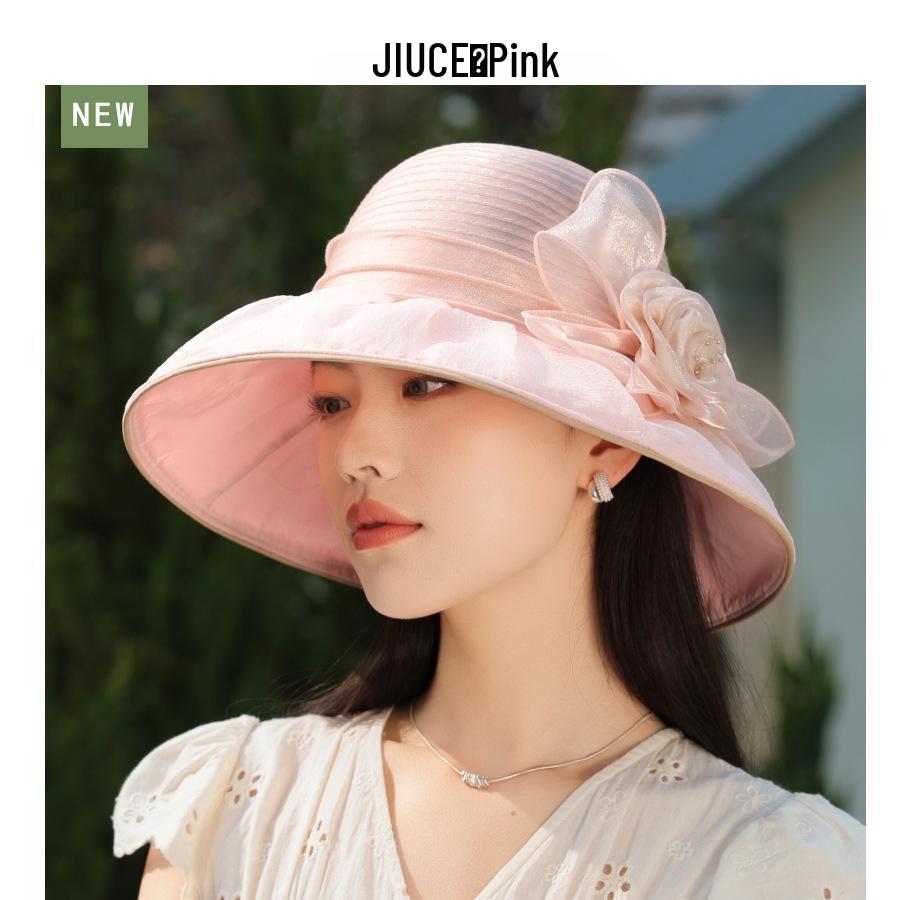 

Элегантная женская шляпа от солнца из органзы с защитой от УФ-лучей и цветочным дизайном для лета на открытом воздухе M (56-58 cm) розовый