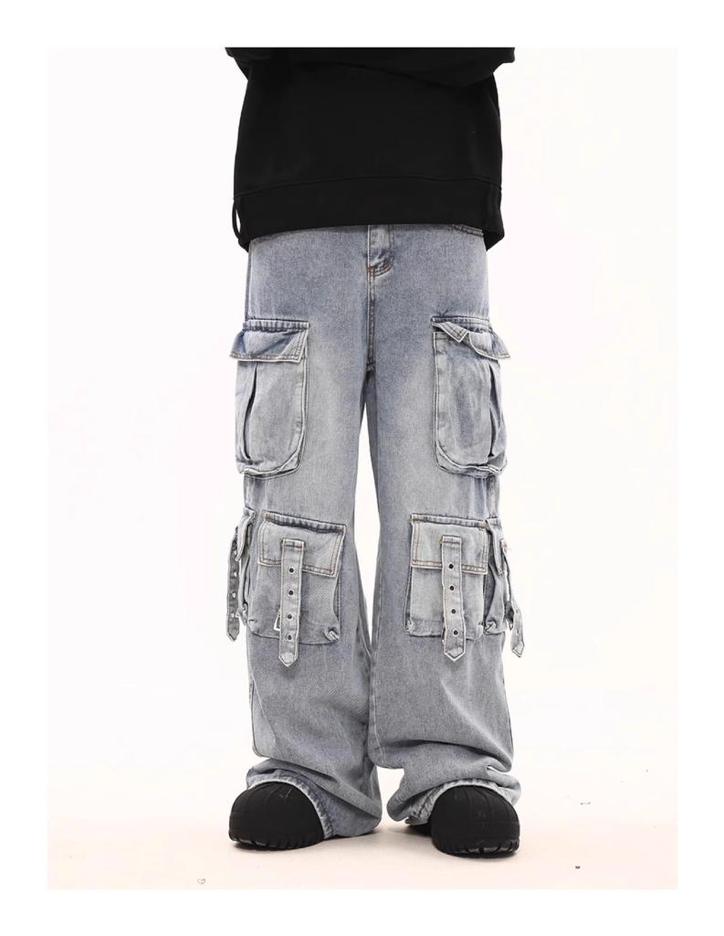 Jeans Larghi in Denim da Uomo alla Moda con Tasche Multiple - Design Sfacciatamente Bello