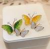 Rhinestone Double Butterfly Brooches for Women Green Color Insect Pin Corsage Lady Party Jewelry Gifts Dress Lapel Pins