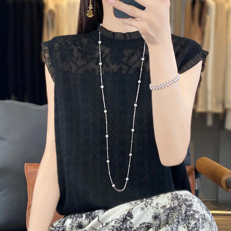 Women T-shirt Vest Wool Tank Summer Knitted T-shirt Sleeveless Basic Tees Knit Top O-neck Female