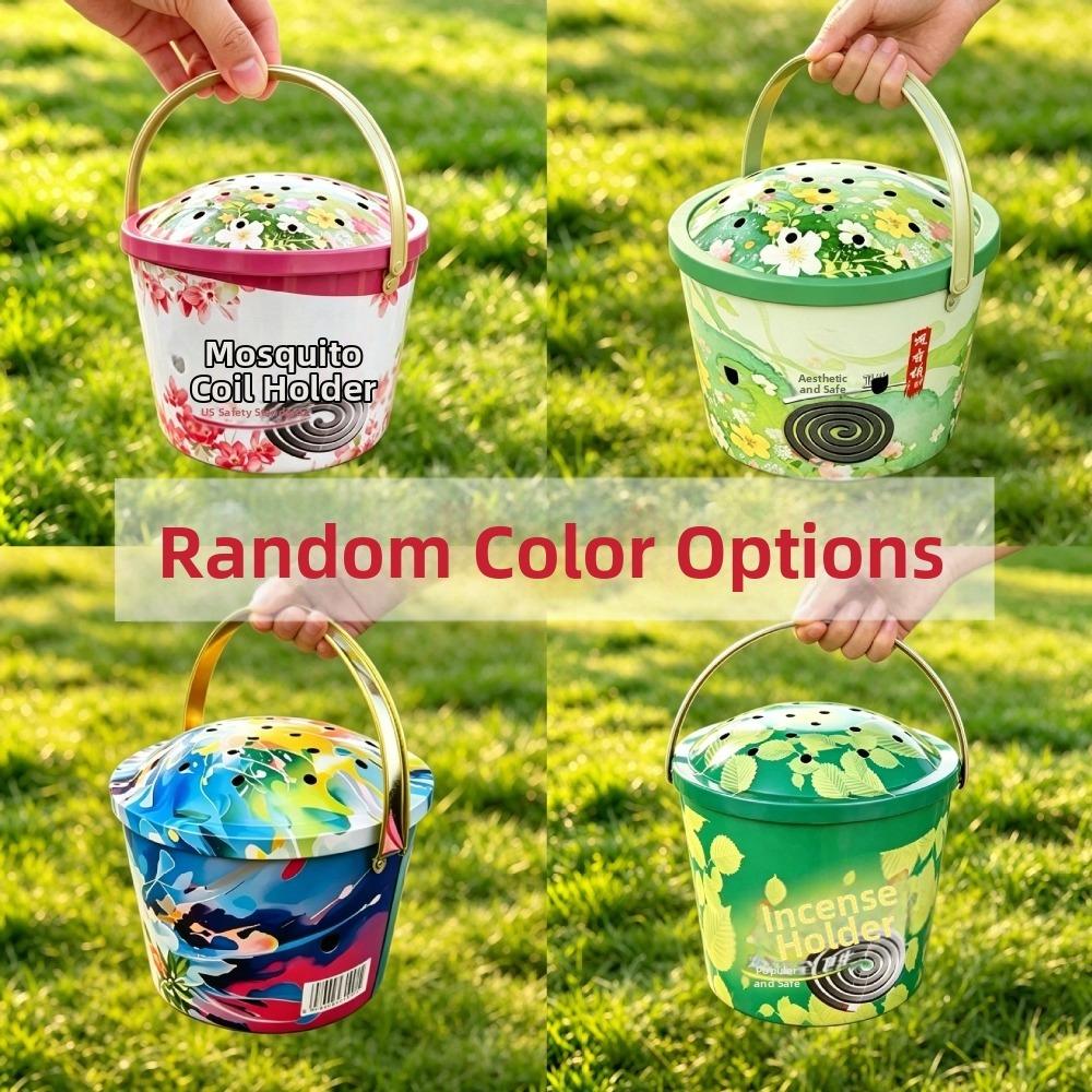 Metal Mosquito Coil Holder with Lid Mosquito Coil Storage Box  For Camping Patio Garden Random Pattern-1Pc