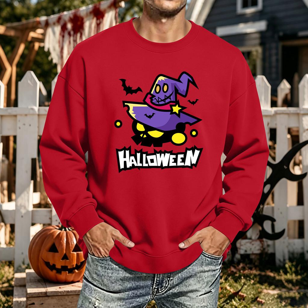 Men's Halloween Printed Long Sleeve T-Shirt Crewneck Casual Sports Top Unisex for Couples