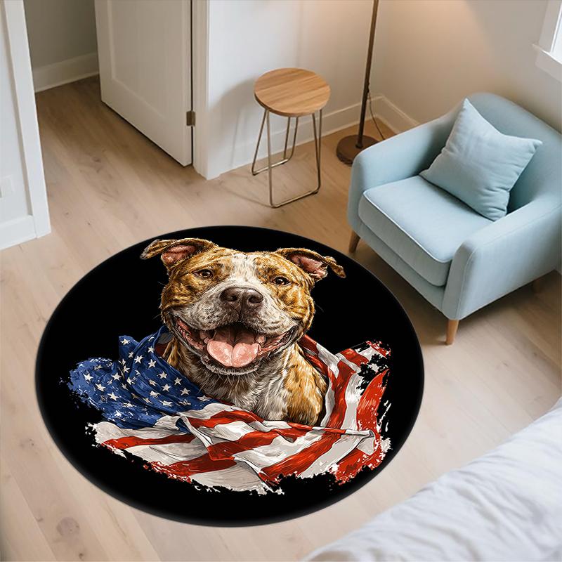 Black Pit Bull pattern round rug,Carpet Rug for Living Room Bedroom Playroom ,Non-slip Floor Mat,Holiday Gifts and Birthday Gifts.