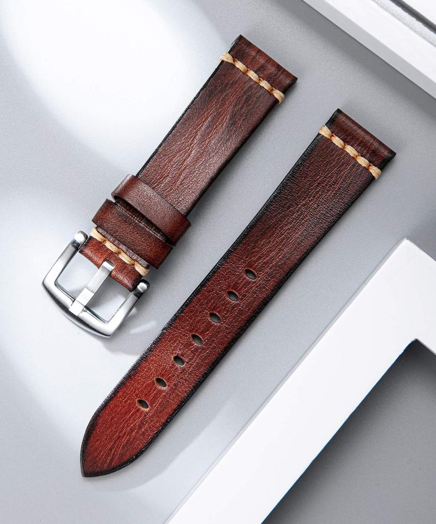 BINLUN Correa de Reloj de Piel de Becerro Retro de Repuesto Cuero Curtido Rápido Vintage Clásico 5 Tamaños 7 Colores Correa de Hombre, Correa, Liberación, Correa, Estilo,