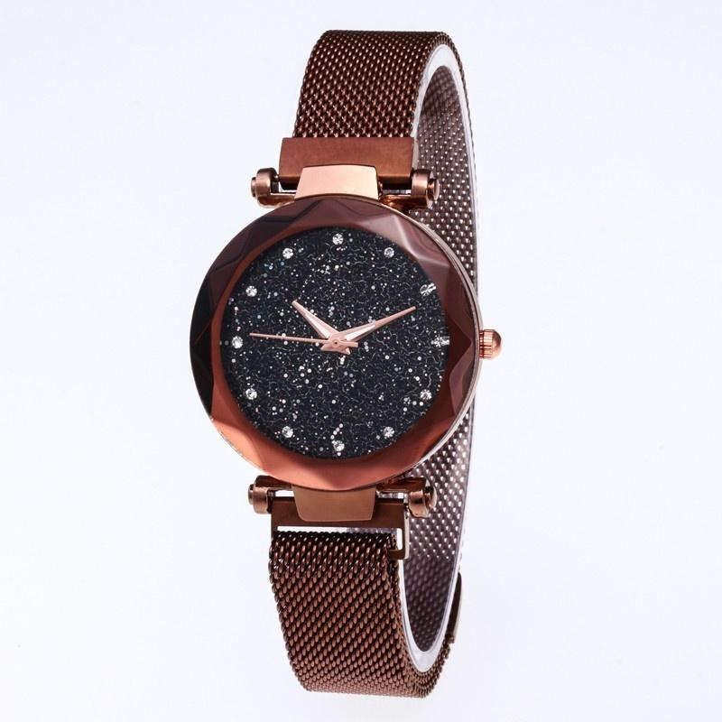 Stainless Steel Magnetic Mesh Belt Women Watch Starry Sky Quartz Watch
