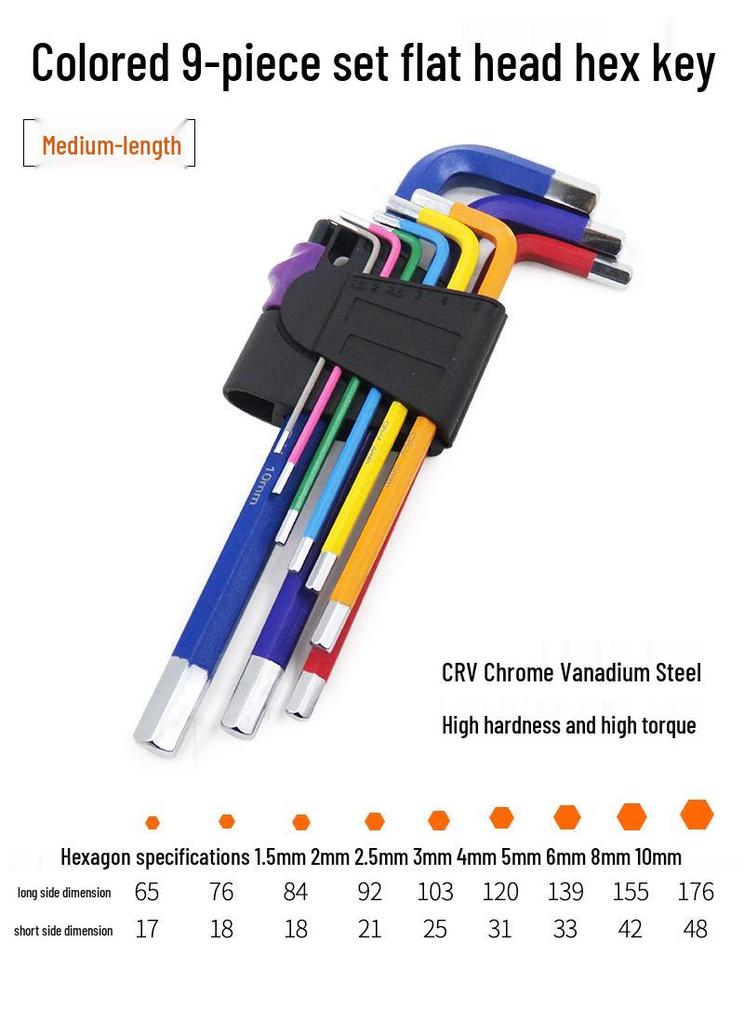 Industrial Color Hex Wrench Set: Chrome Vanadium Ball Head, Torx, Phillips, Star, Medium-Long, Foldable, Multi-Purpose.