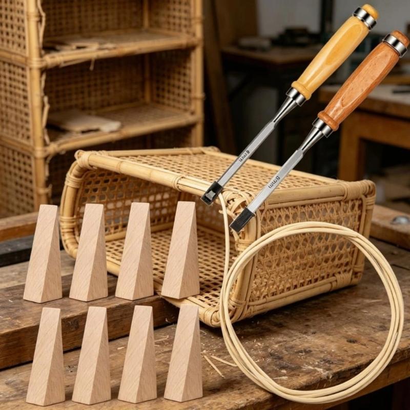 12-teiliges Rattan-Reparaturset mit 8 Holzkeilen, 3,06 Yards langes Rattan-Geflecht für die Restaurierung von handgefertigten Möbeln