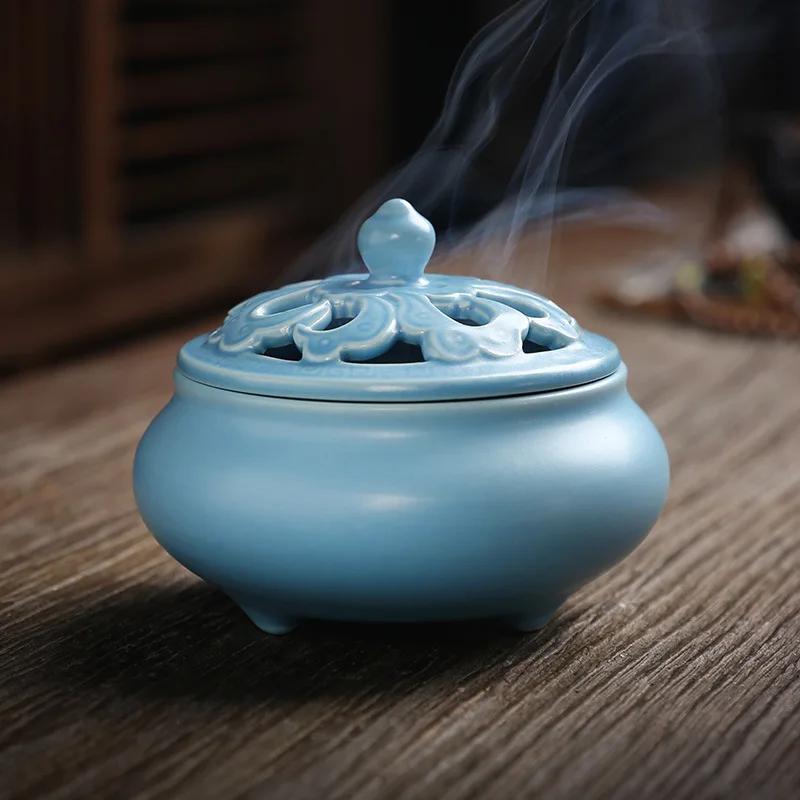 

Vintage Fugui Flower Circular Fragrant Incense Burner - Decorative Melting Furnace Seven Color Incense Burner Handicrafts небесно-голубой