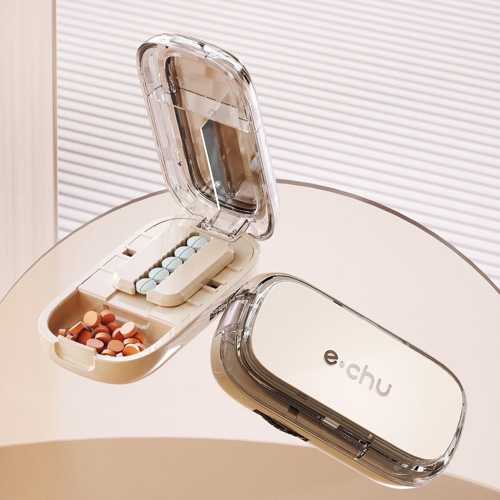 1 in 2 Tablettenschneider mit Aufbewahrungsfach zur Trennung großer und kleiner Tabletten Tragbarer Tablettenschneider für Reisen und den täglichen Gebrauch