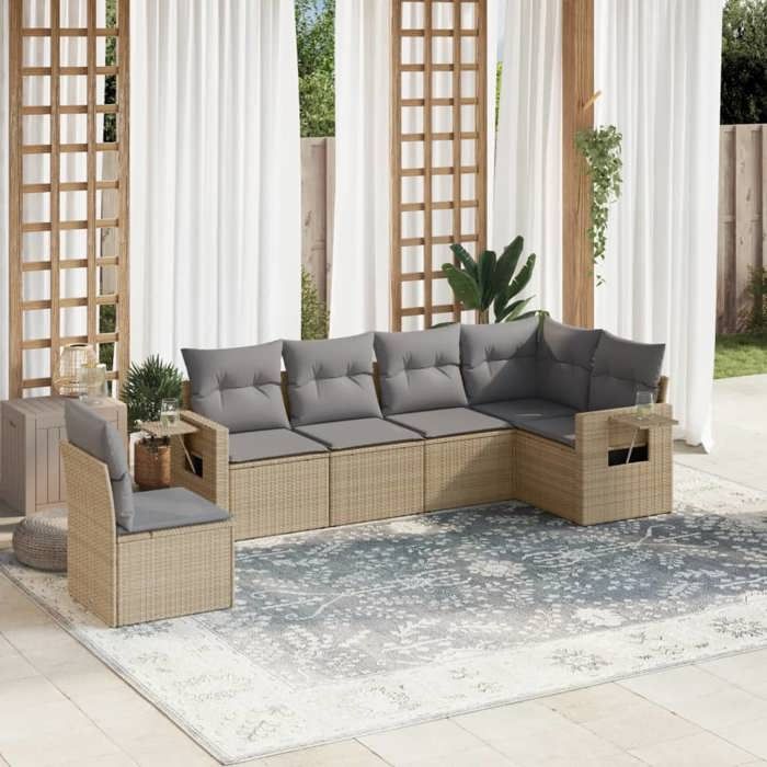 VidaXL Garden Lounge Set with Cushions 6 Pcs, Patio Sofas, Patio Furniture Set, Outdoor Furniture, Beige 3252566