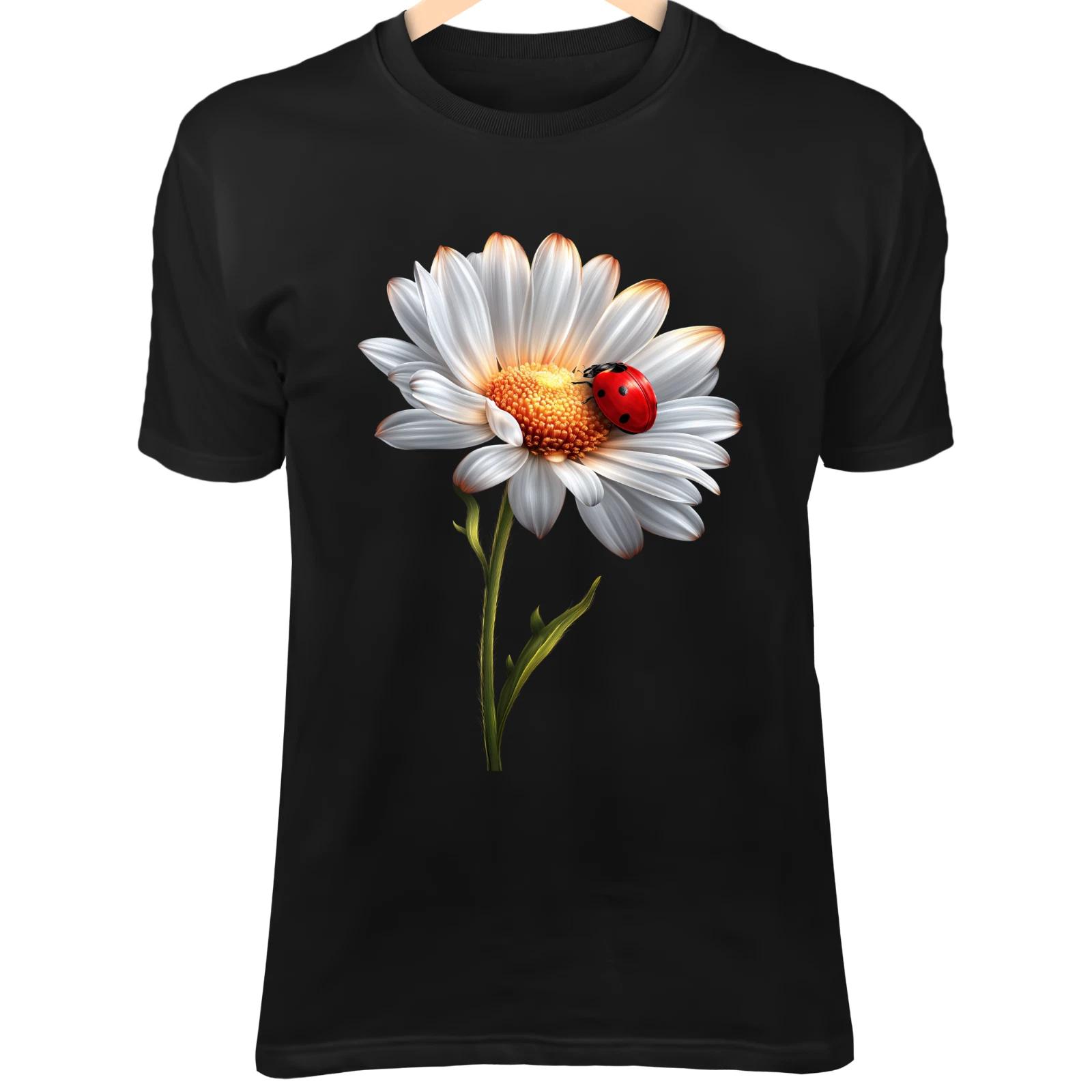White Daisy Flower Art - Golden Center, Red Ladybug & Fantasy Glow 3XL