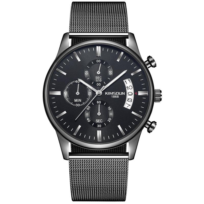 KIMSDUN Uhr Herren Top Marke Luxusuhr Herrenmode Netzarmband Sechs - Pixel Multifunktion Wasserdicht Kalender Quarz Tisch Studenten