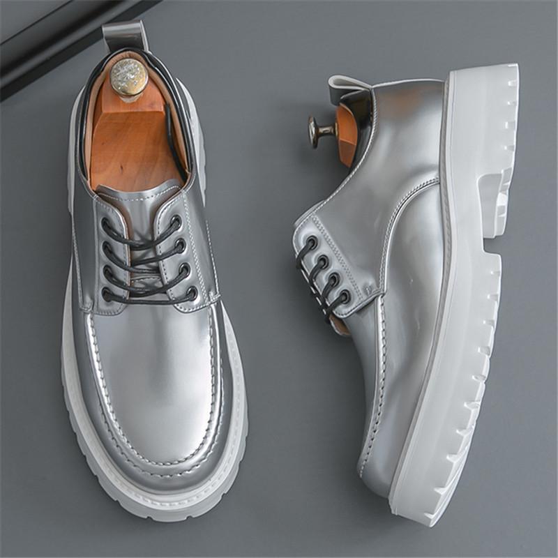 Fashion Fashoin New Men Pointed Black Silver Black Lace Up Height Increasing Casual Leather Shoes Wedding Dress Formal Flats Footwear