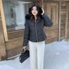 Short Waisted Down Cotton Coat for Women In Winter New Slim Fit Hooded White Fur Collar Small Person Cotton Coat
