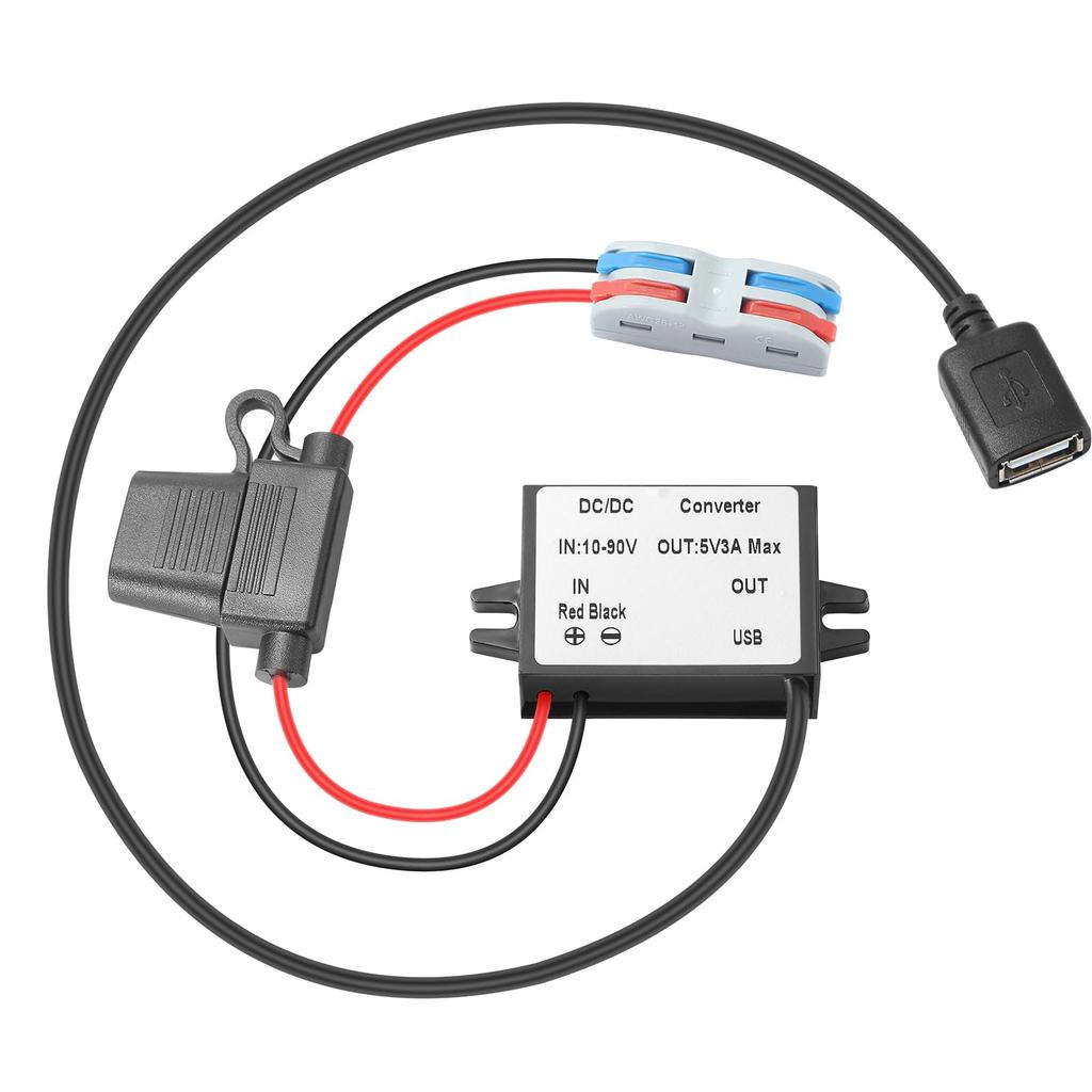 YBBOTT Converter To 5V 3A 15W USB Power Fused Power Supply for Golf Carts DC/DC 10V-90V Step-Down Converter, DC/DC Converter, Converter,