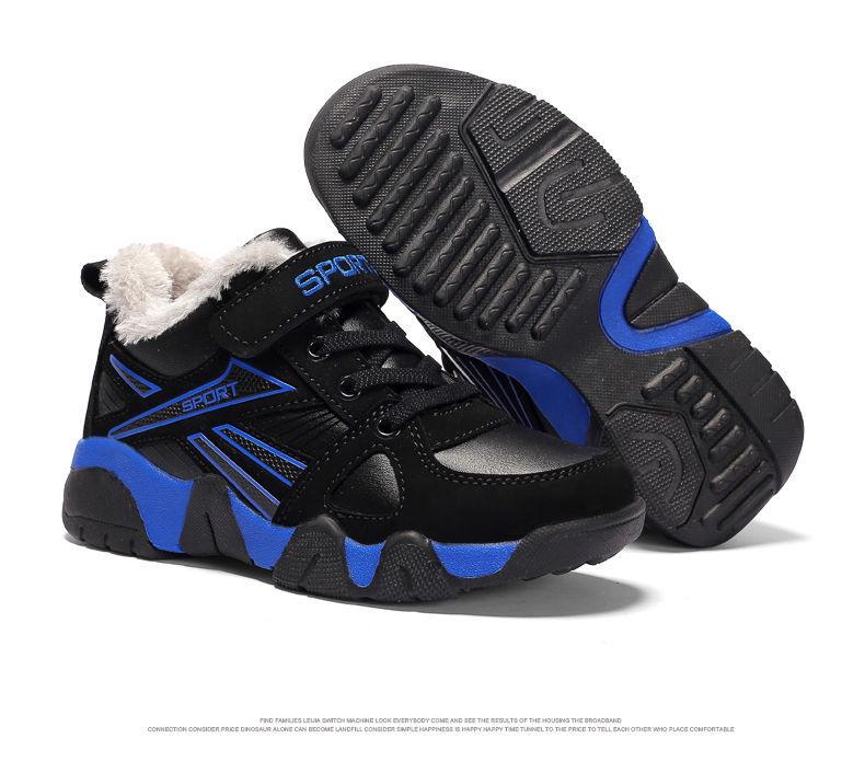 Boys' Warm Winter Sports Shoes with Velvet Lining - Cotton Sneakers for School Kids