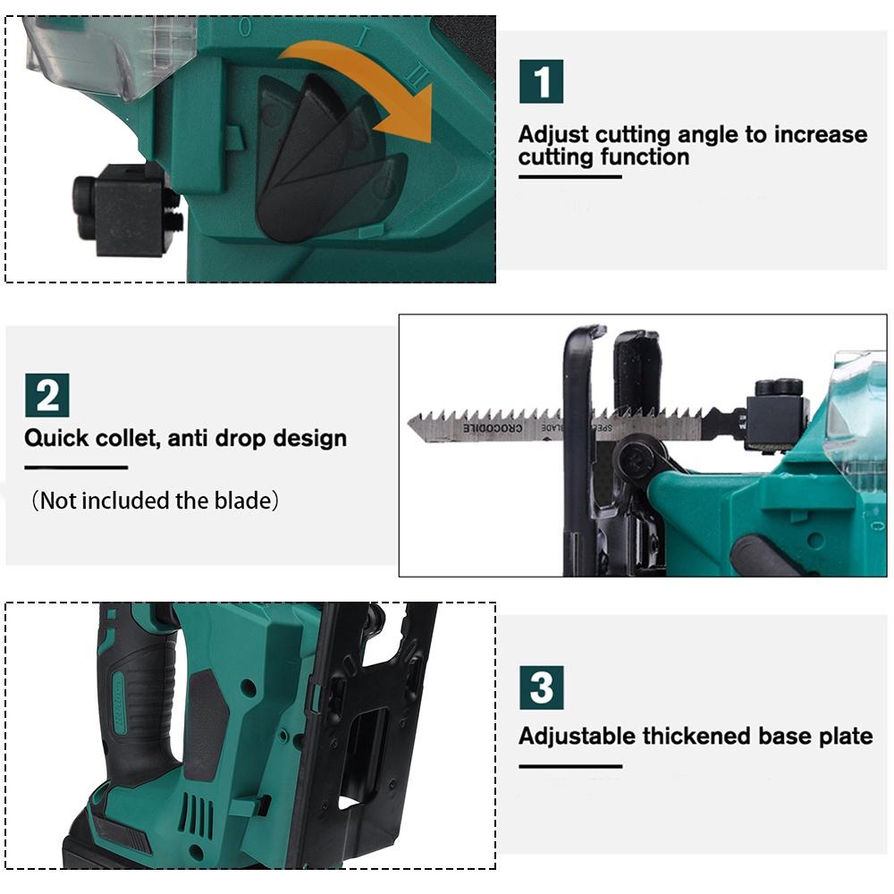 Cordless Electric Jigsaw Rechargeable Adjustable Wood Metal Brushless Jig Saw Woodworking Power Tools for 18V Battery DC 18V