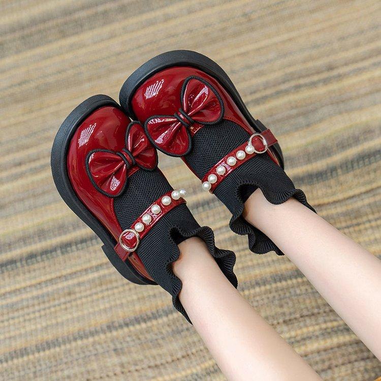 New Children's Princess Sock Boots Spring and Autumn Toddler Baby Sock Shoes Girls' Bowknot Pearl Sock Boots