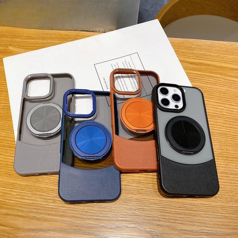 Applicable To IPhone16proMax Rotary 360 Magnetic Suction Bracket Mobile Phone Case Apple 15 Contrast Color Transparent Anti Fall Cover