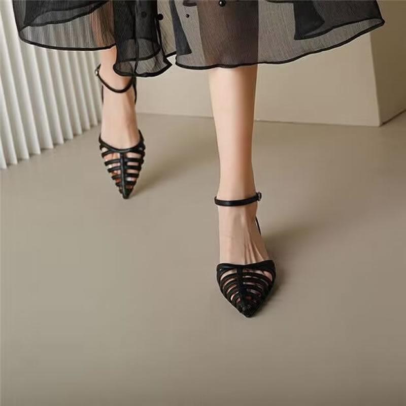 Premium Fashion Women Sandals 2025 Summer French Retro Thick Heels Pointed Elegant Woman Shoes with Low Heels Luxury Sandals