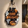 Halloween Wooden Hanging Sign Wall Decor Party Decoration with Spider Web Pumpkin Ghost Skull and Witch Hat Design for Holiday Celebration